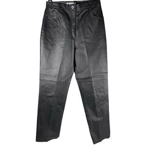 Vintage Tower Hill Black Genuine Leather High Waisted Straight Leg Jeans Size 12